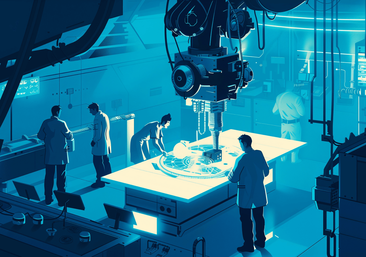 Scientists in futuristic lab